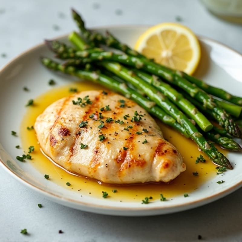 Lemon Garlic Pan-Seared Chicken with Roasted Asparagus