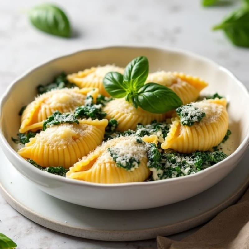 Creamy Spinach Ricotta Baked Shells