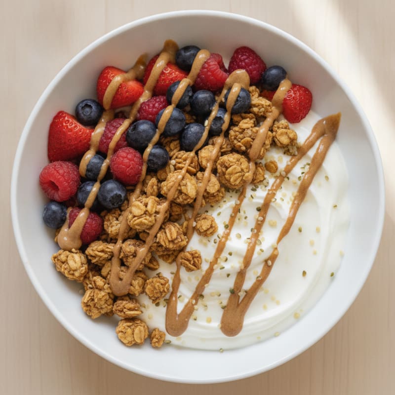 Creamy Greek Yogurt Bowl with Protein Granola and Mixed Berries