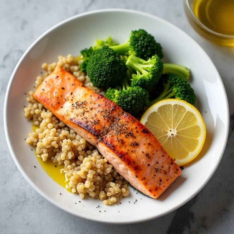Seared Salmon with Roasted Broccoli and Quinoa