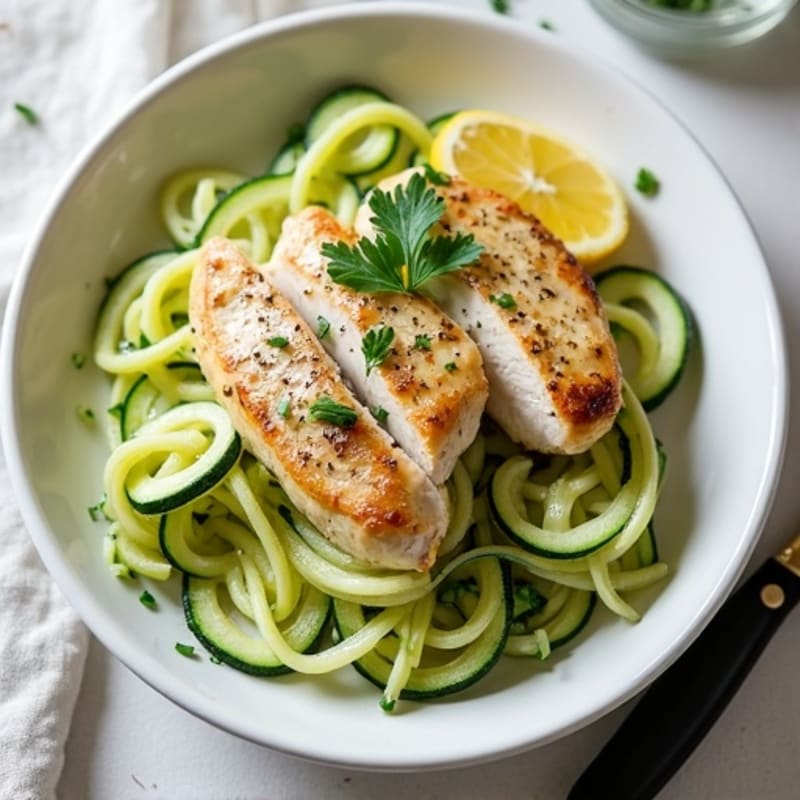 Lemon Garlic Chicken with Creamy Zucchini Noodles