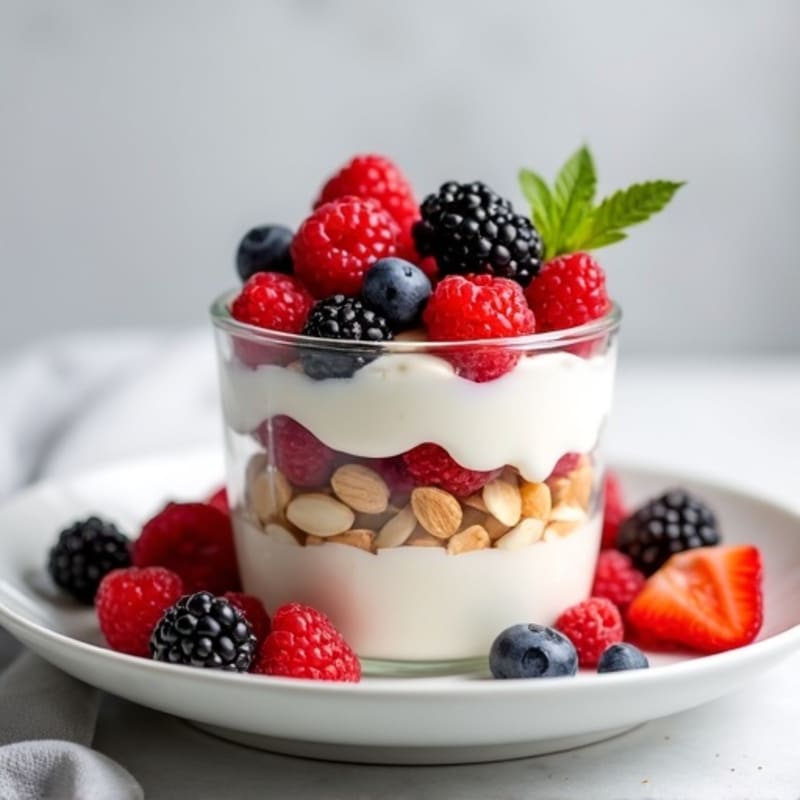 Greek Yogurt Protein Parfait with Mixed Berries and Almonds