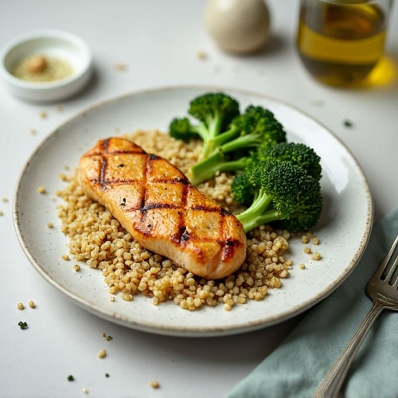 Grilled Chicken Breast with Quinoa and Steamed Broccoli