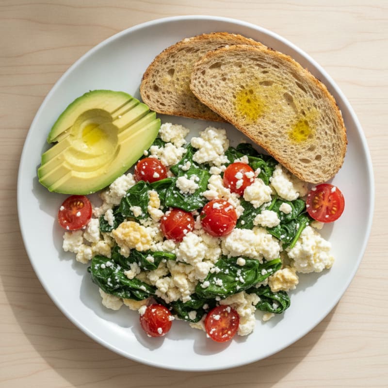 Cottage Cheese and Egg White Scramble with Spinach and Tomatoes