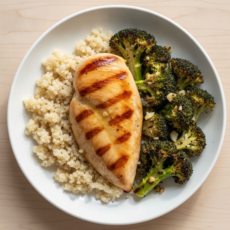 Grilled Chicken Breast with Quinoa and Roasted Broccoli