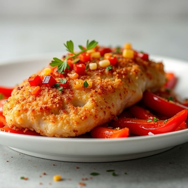 Crispy Baked Sweet and Sour Chicken with Roasted Bell Peppers