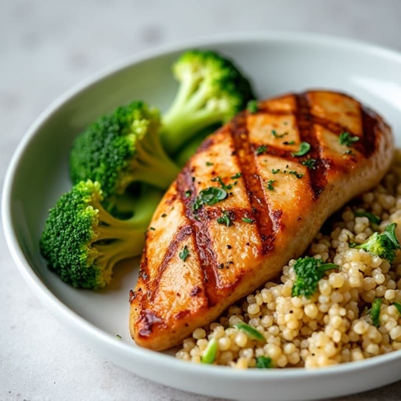 Grilled Chicken Breast with Quinoa and Steamed Broccoli