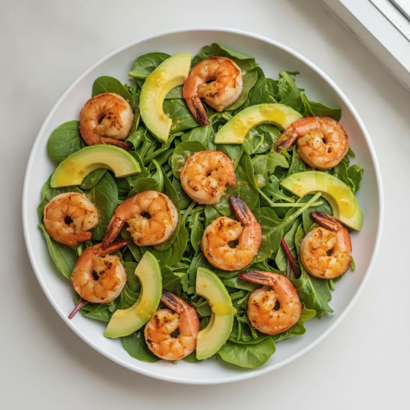 Grilled Shrimp and Avocado Salad with Mixed Greens