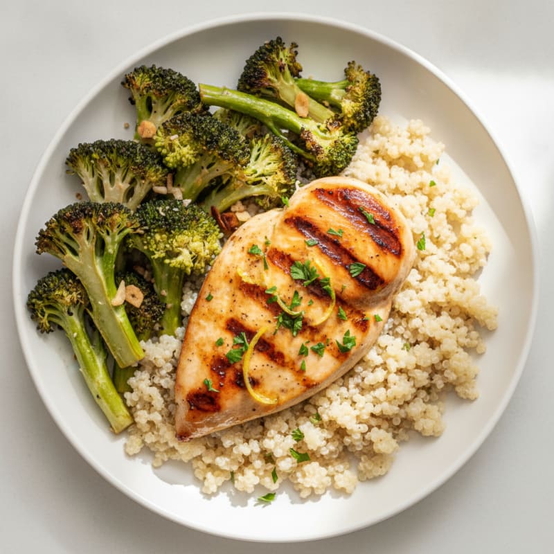 Grilled Chicken Breast with Roasted Broccoli and Quinoa
