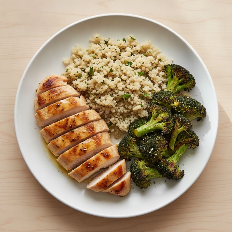 Grilled Chicken Breast with Quinoa and Roasted Broccoli