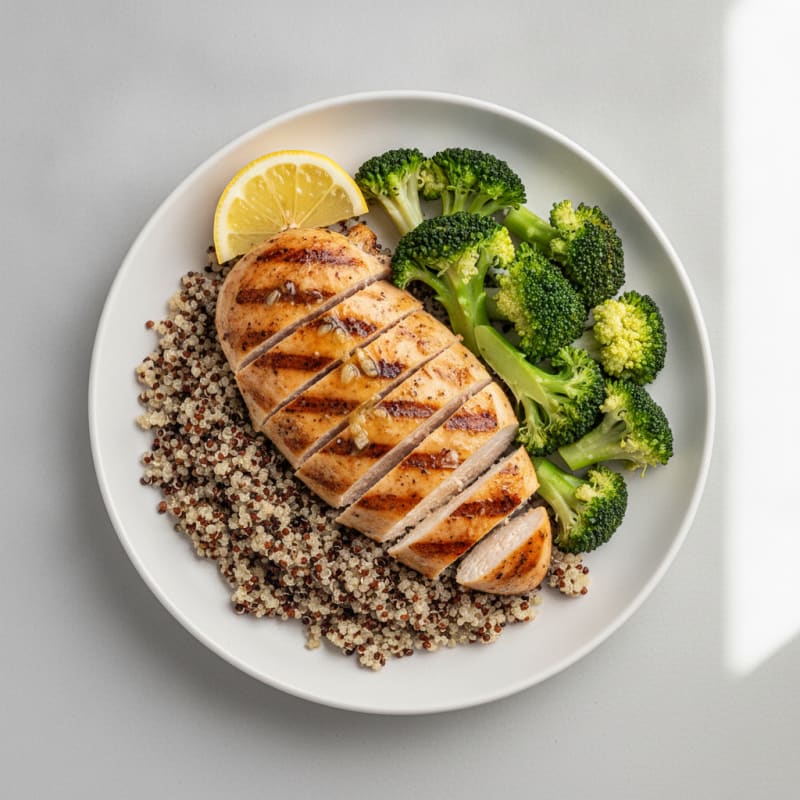 Grilled Chicken Breast with Quinoa and Steamed Broccoli