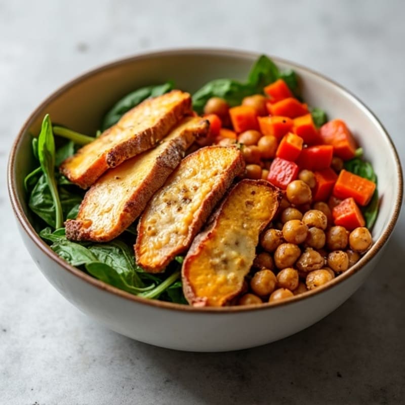 Roasted Sweet Potato & Crispy Chickpea Bowl with Creamy Tahini Dressing