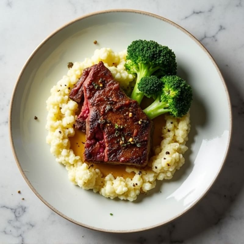 Seared Lean Beef with Roasted Broccoli and Cauliflower Mash