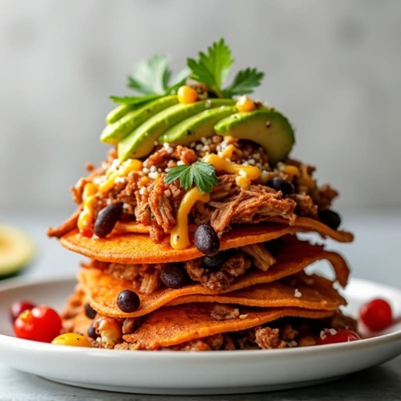 Lean Pulled Pork Sweet Potato Nacho Stack