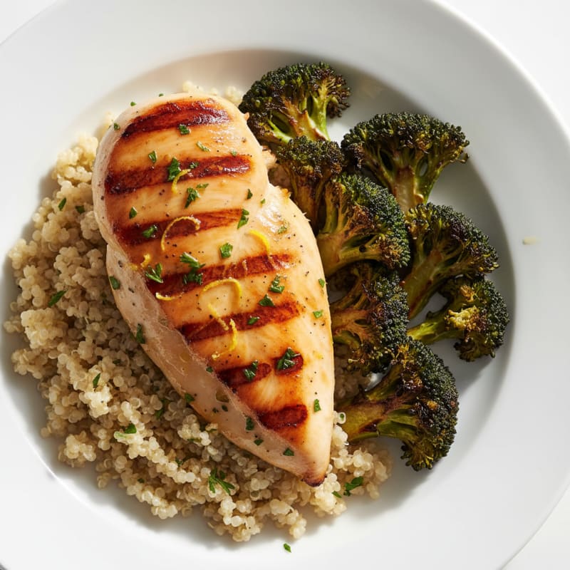 Grilled Chicken Breast with Quinoa and Roasted Broccoli