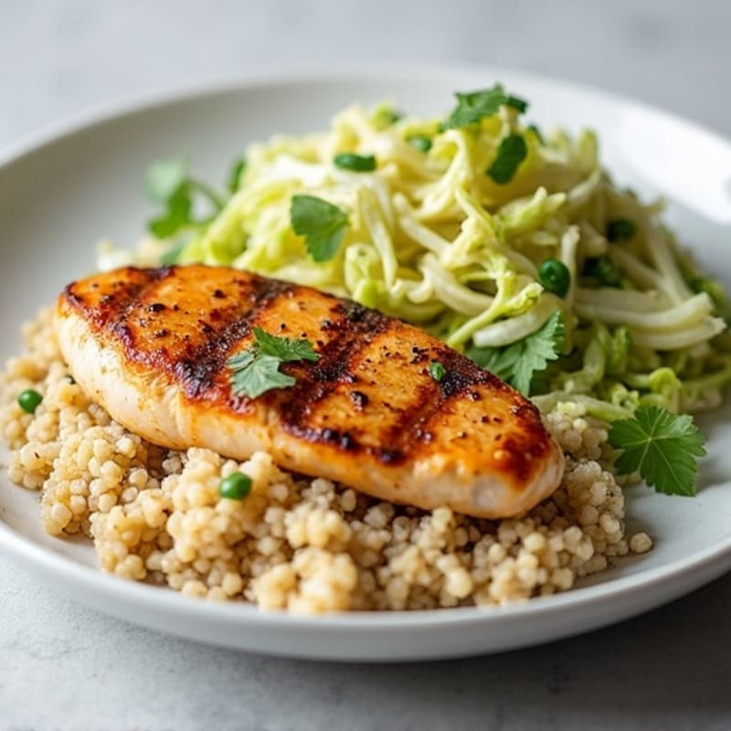 Grilled Chicken Breast with Crunchy Cabbage Slaw and Quinoa