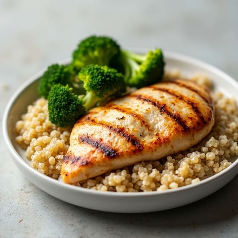Grilled Chicken Breast with Roasted Broccoli and Quinoa