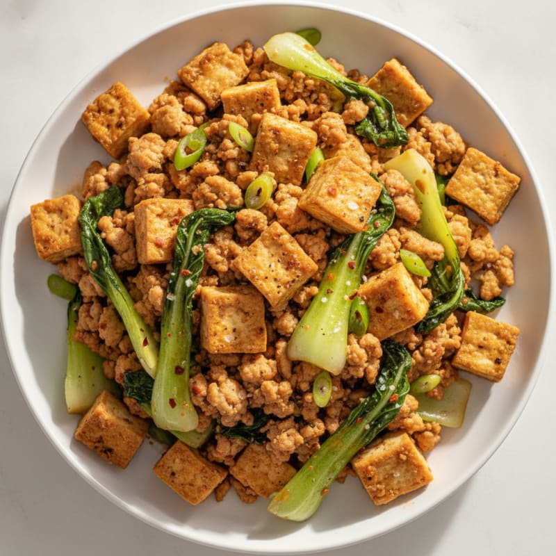 Ginger-Garlic Minced Chicken and Tofu Stir-Fry