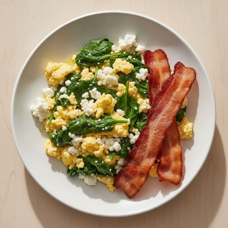 Cottage Cheese Scramble with Spinach and Turkey Bacon