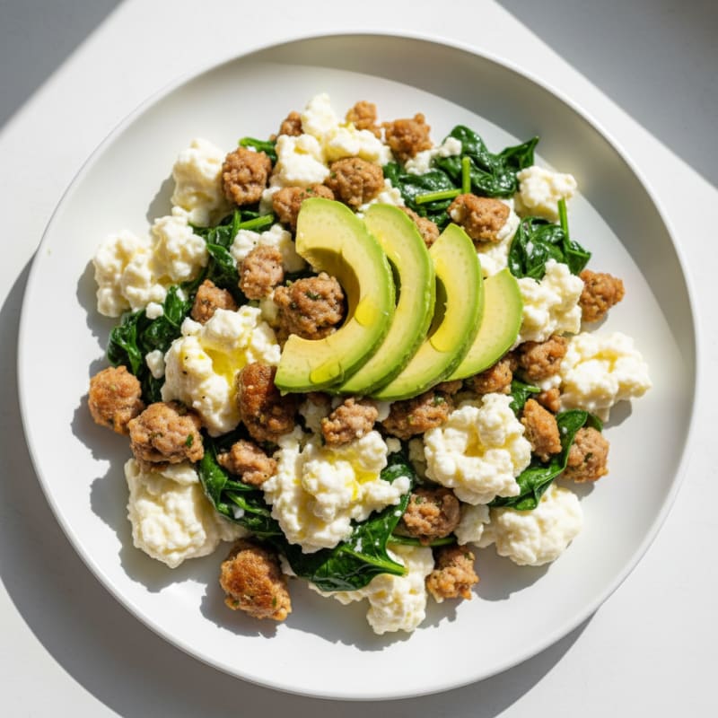 Egg White Scramble with Turkey Sausage and Spinach