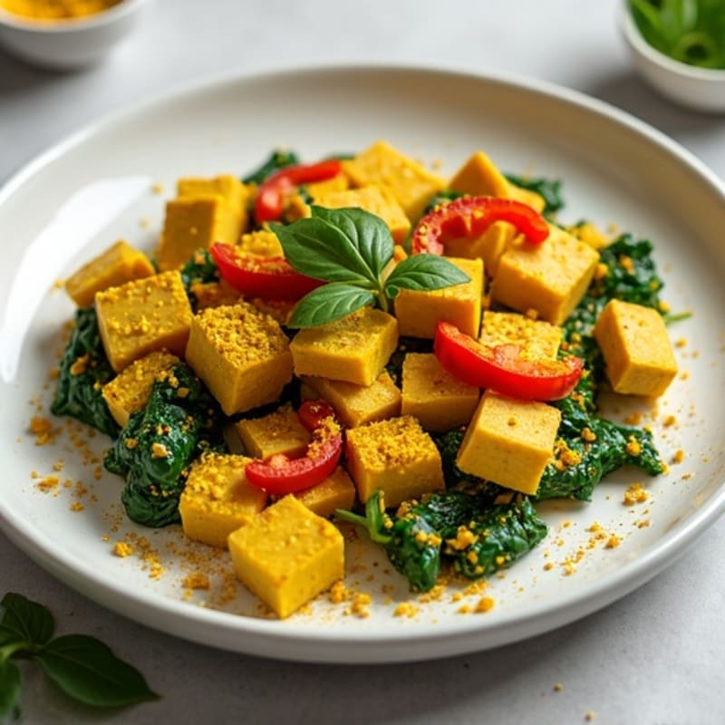Creamy Turmeric Tofu Scramble with Fresh Spinach and Bell Peppers