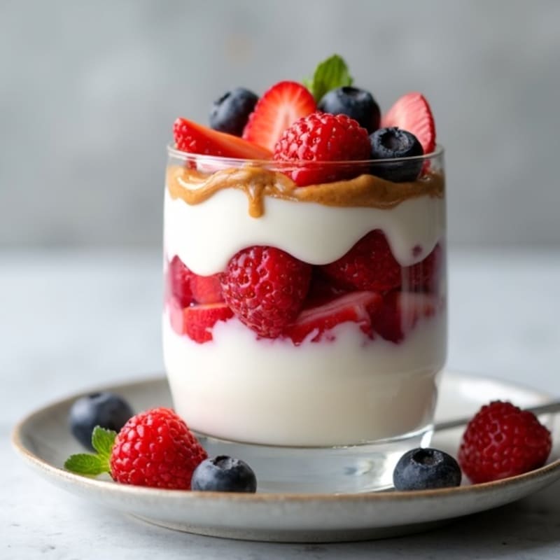 Greek Yogurt Protein Parfait with Mixed Berries and Almond Butter