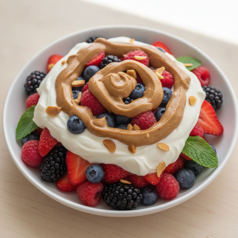 Greek Yogurt Protein Parfait with Mixed Berries and Almond Butter
