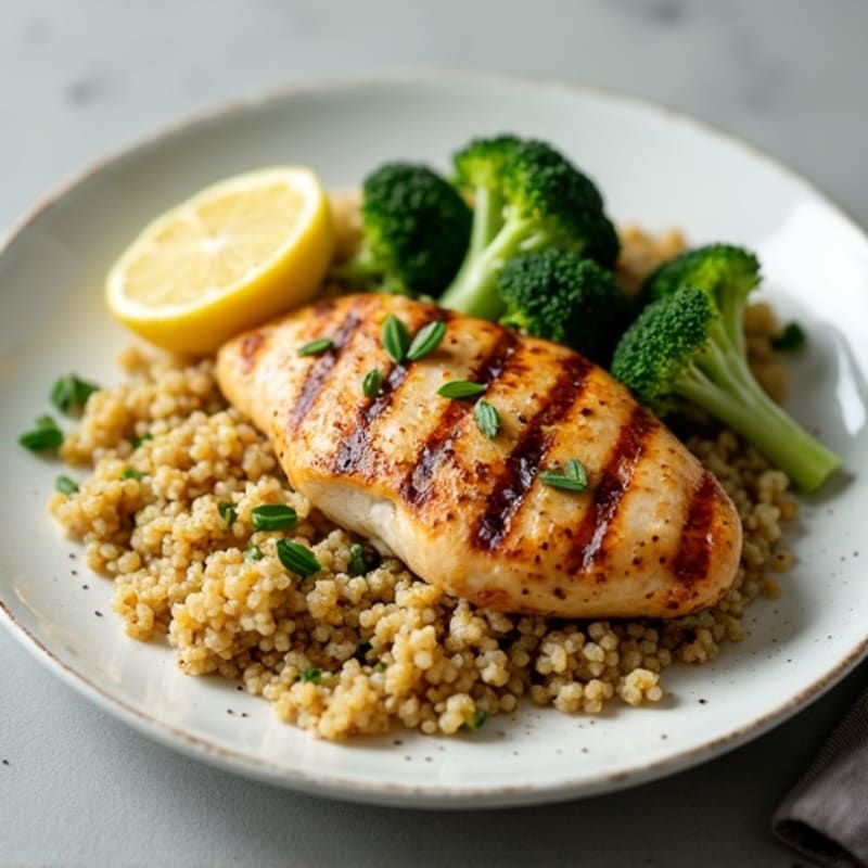 Grilled Chicken Breast with Quinoa and Roasted Broccoli