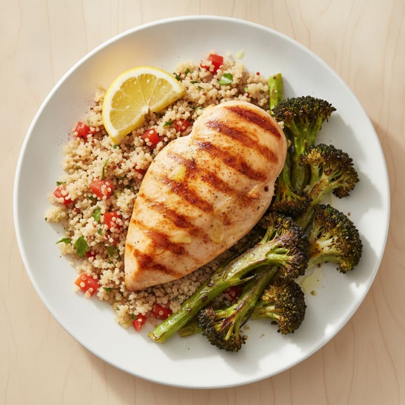 Grilled Chicken Breast with Quinoa and Roasted Broccoli