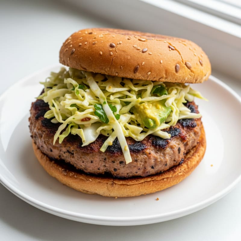 Smoky Grilled Turkey Burger with Zesty Slaw