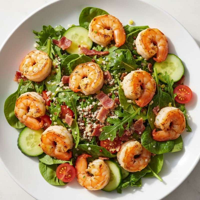 Grilled Shrimp Salad with Mixed Greens and Quinoa