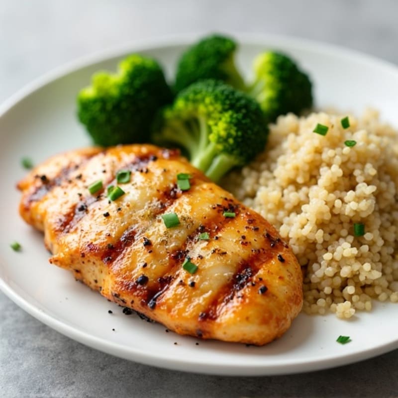 Grilled Lemon Chicken Breast with Quinoa and Steamed Broccoli