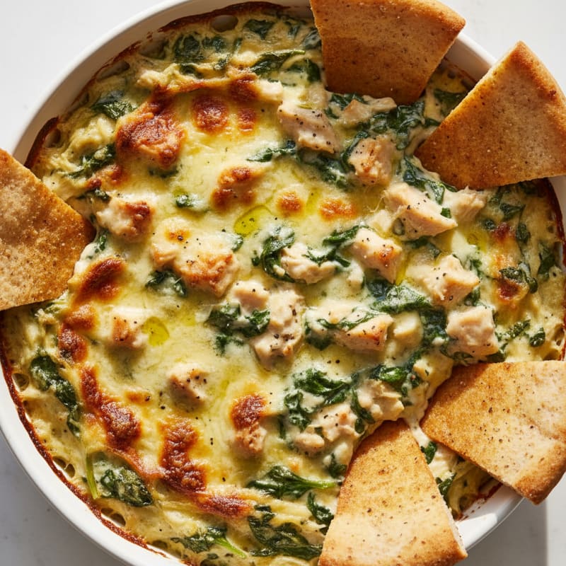 Baked Spinach Artichoke Dip with Toasted Pita