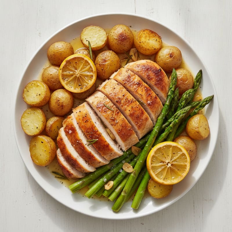 Lemon Herb Roasted Chicken with Asparagus