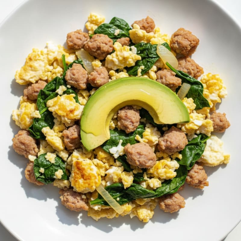 Egg White and Turkey Sausage Scramble with Spinach