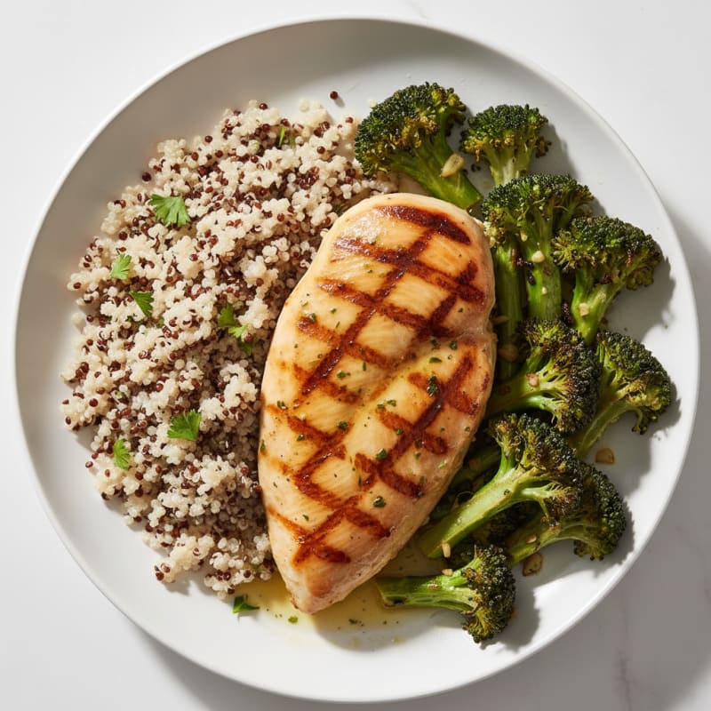 Grilled Chicken Breast with Roasted Broccoli and Quinoa