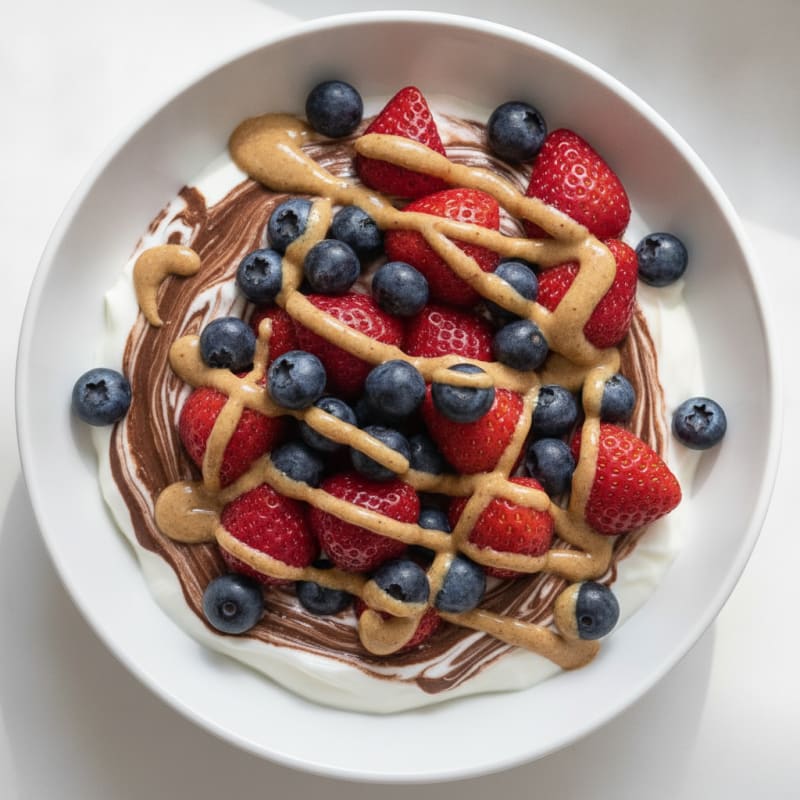 Silky Greek Yogurt Bowl with Chocolate Protein Powder and Fresh Berries