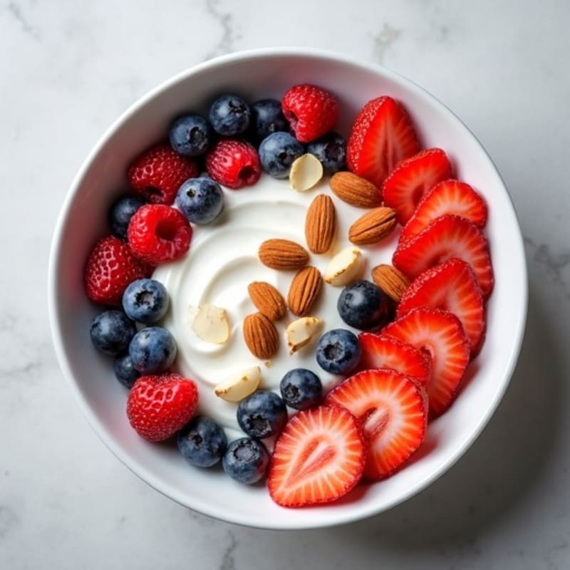 Creamy Greek Yogurt Bowl with Fresh Berries and Crunchy Almonds
