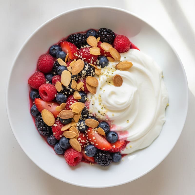 Greek Yogurt Bowl with Mixed Berries and Toasted Almonds