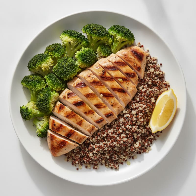 Grilled Chicken Breast with Quinoa and Steamed Broccoli