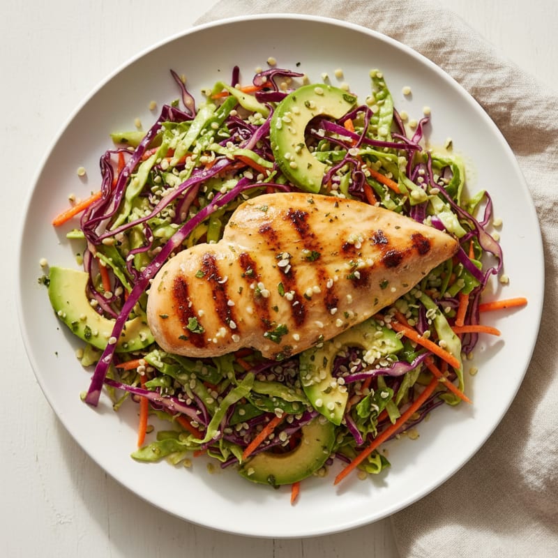 Grilled Chicken Breast with Crunchy Cabbage Slaw