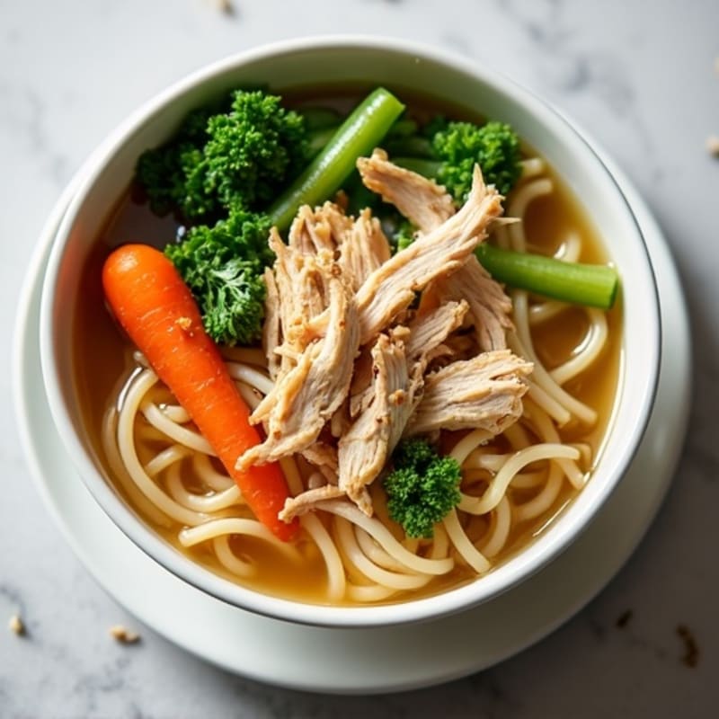 Shredded Chicken Aromatic Noodle Soup with Fresh Herbs