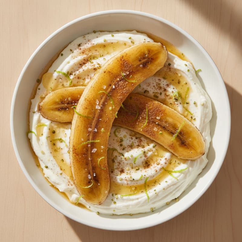 Baked Bananas with Honey-Lime Glaze & Protein Cream