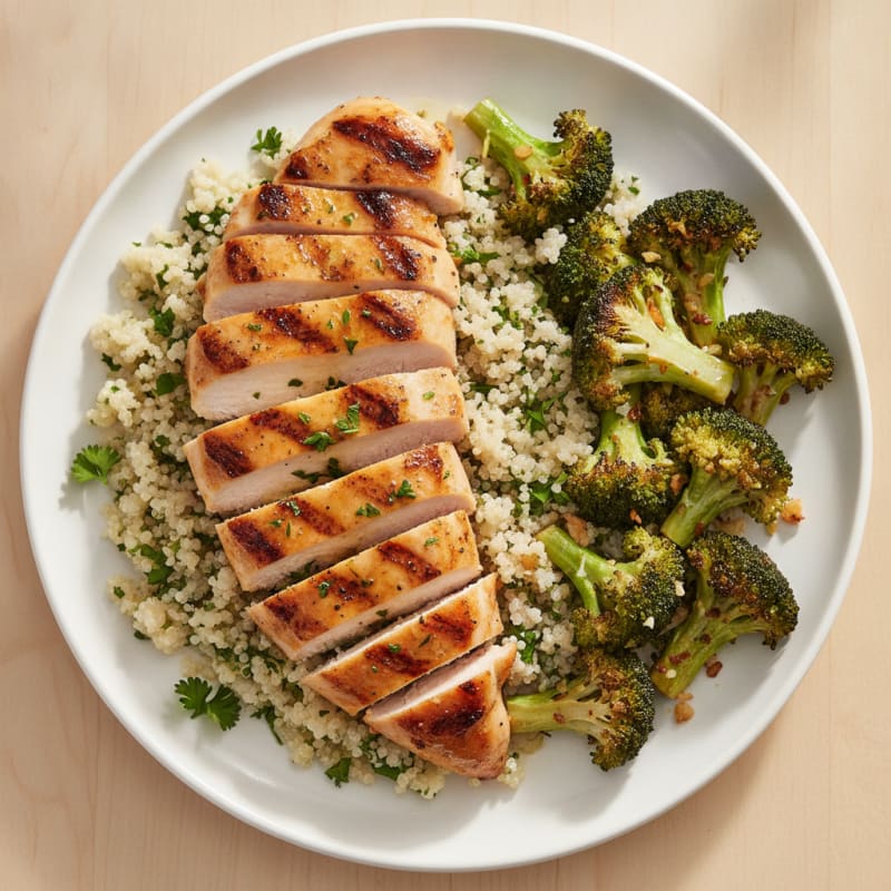 Grilled Chicken Breast with Quinoa and Roasted Broccoli