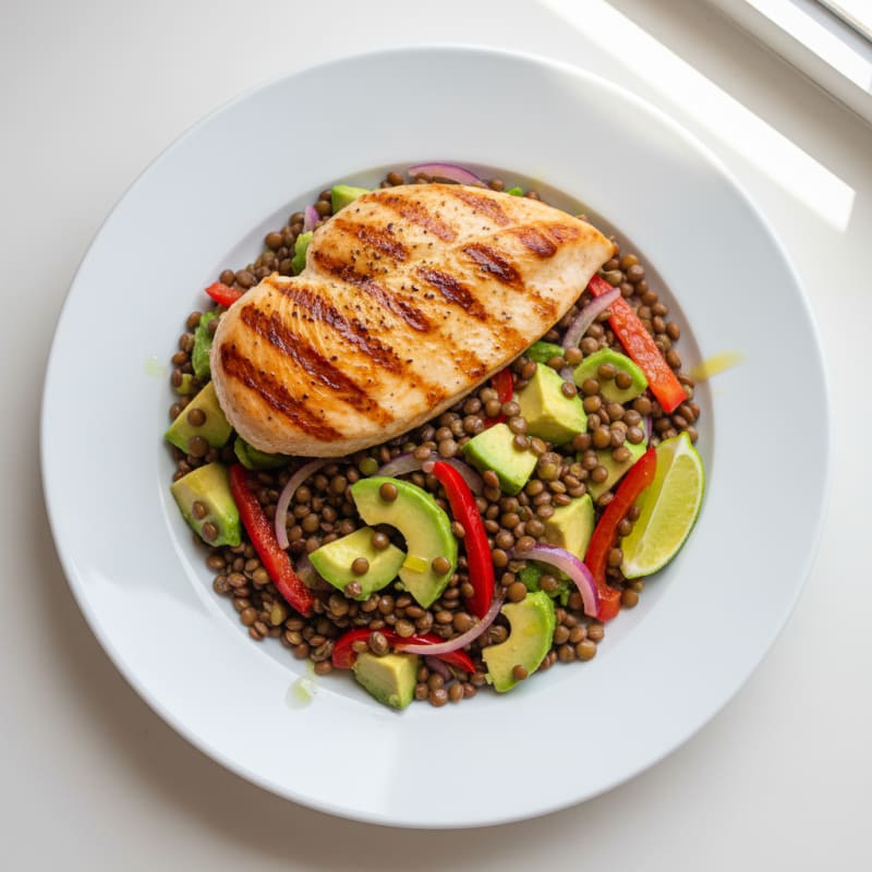 Grilled Chicken Breast with Lentil and Avocado Salad