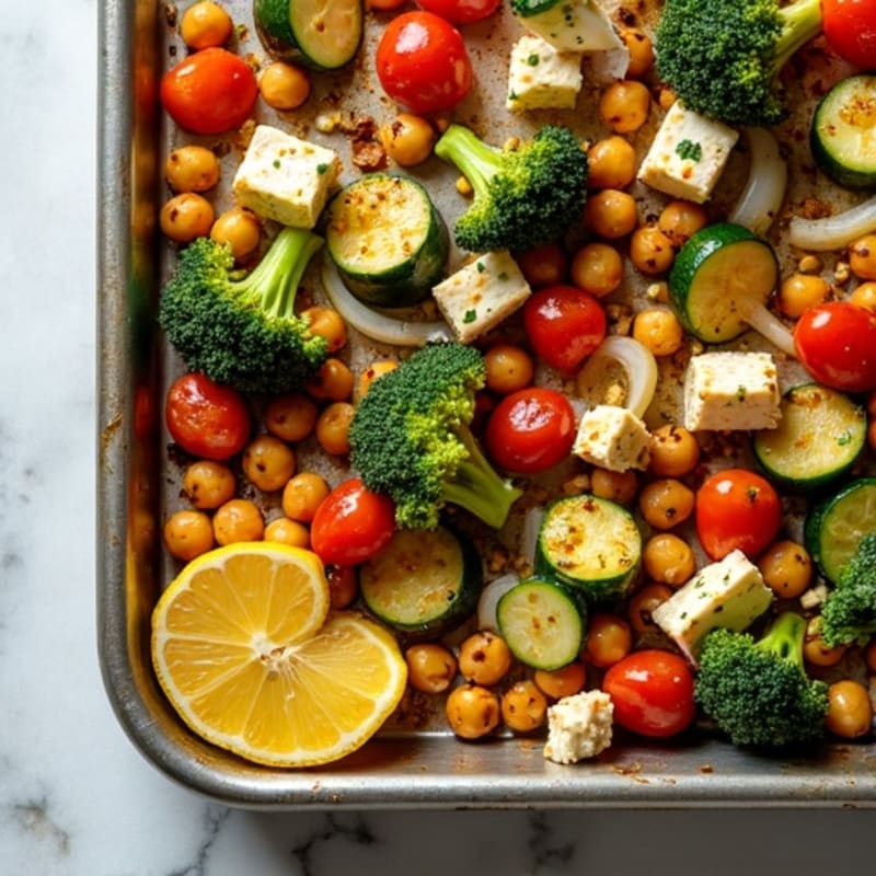 Sheet Pan Roasted Vegetables and Chickpeas with Lemon-Herb Dressing