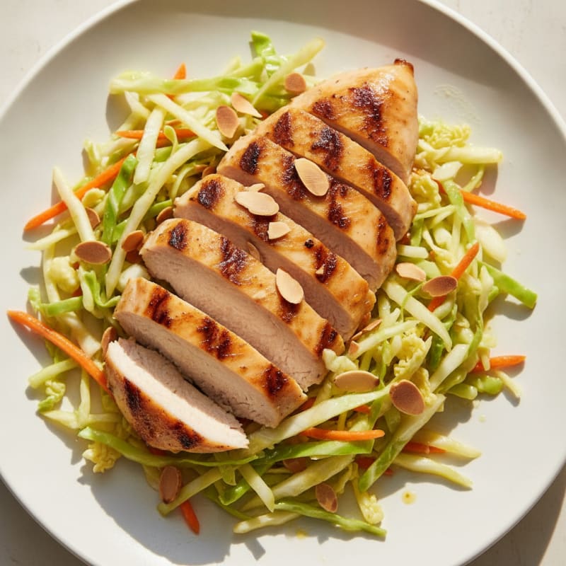 Grilled Chicken Breast with Crunchy Cabbage Slaw and Lemon Vinaigrette