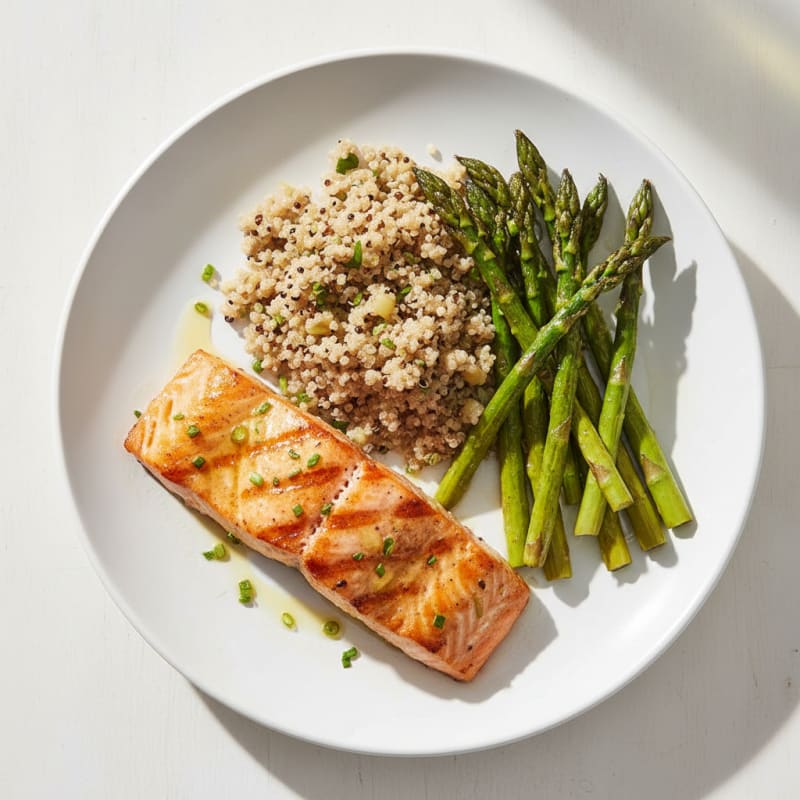 Grilled Salmon Fillet with Roasted Asparagus and Quinoa