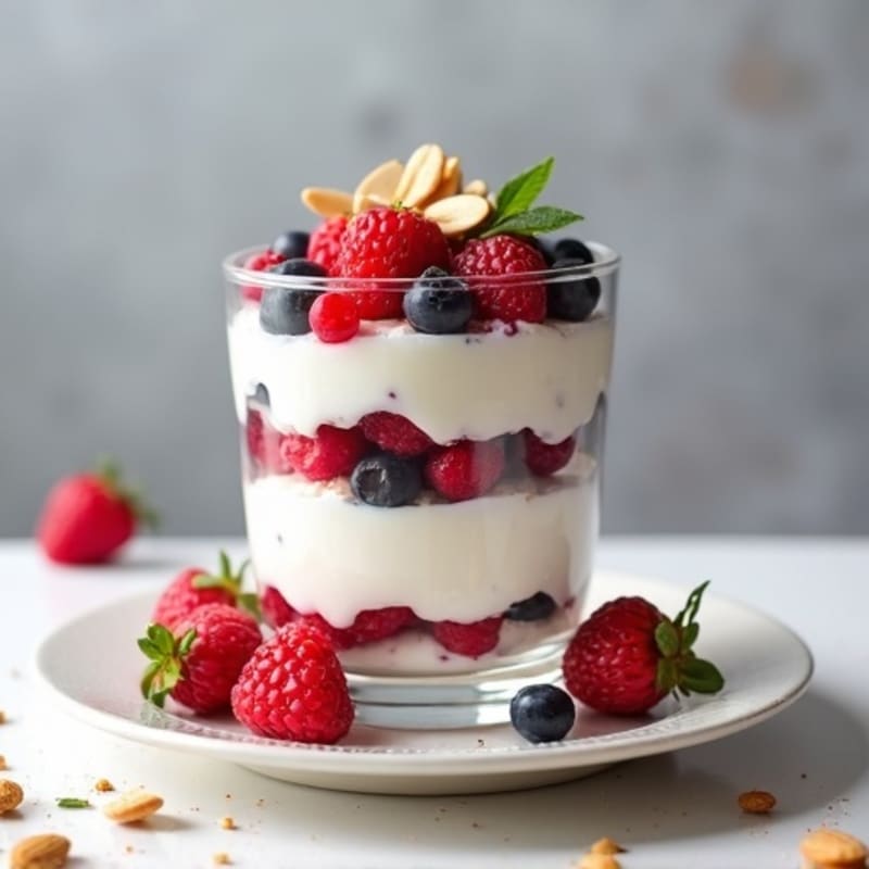 Greek Yogurt Protein Parfait with Mixed Berries and Almond Crunch