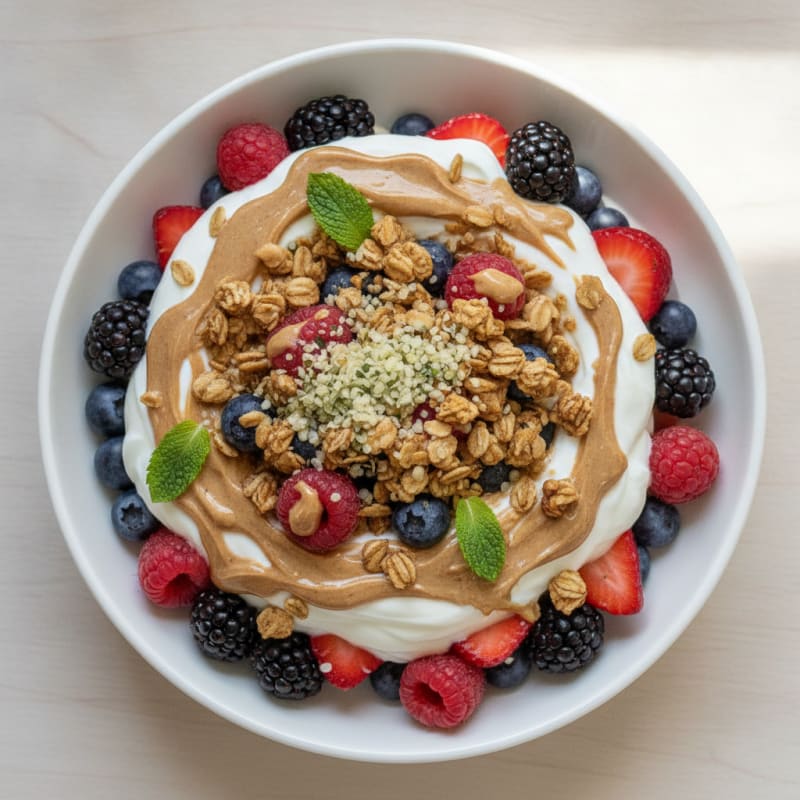 Creamy Greek Yogurt Parfait with Almond Butter and Mixed Berries